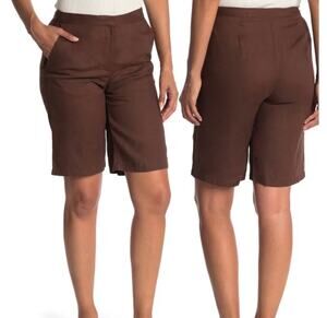 Eileen Fisher Organic Linen Walking Shorts Cocoa Brown 12